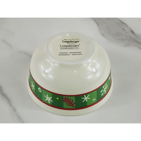 Longaberger Pottery Small Holiday Bowl 4 1/4" Christmas Snowflake Pattern Vtg - Picture 7 of 12